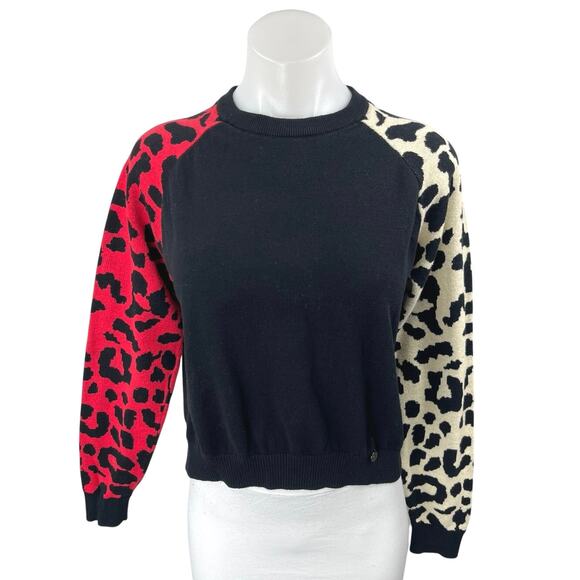 Desigual Carlyn Multicolor Leopard Colorblock Long Sleeve Sweater Top Size S - Picture 1 of 4